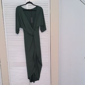 Draped V-Neck Maxi Dress in Forest Green